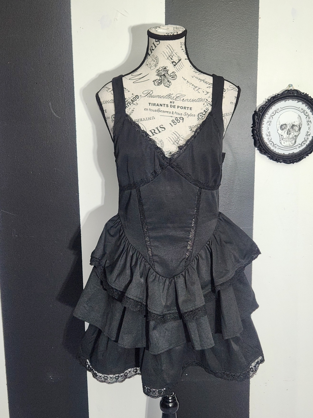 Gothic Black Ruffled Mini Dress - Picture 1 of 6